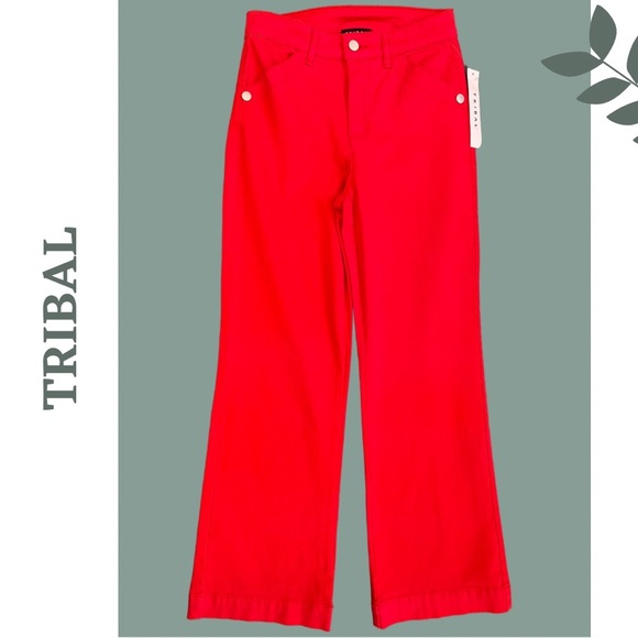 Tribal Jeans Poppy Red Wide Leg Pant 5 Pocket Size 14 - Picture 3 of 9